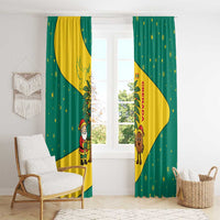 Grenada Christmas Window Curtain with Santa Nutmeg Tree Peace Dove and Festive Gift Design - Wonder Print Shop