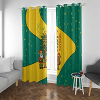 Grenada Christmas Window Curtain with Santa Nutmeg Tree Peace Dove and Festive Gift Design - Wonder Print Shop