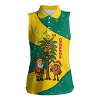 Grenada Christmas Women Sleeveless Polo Shirt with Santa Nutmeg Tree Peace Dove and Festive Gift Design - Wonder Print Shop