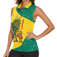 Grenada Christmas Women Sleeveless Polo Shirt with Santa Nutmeg Tree Peace Dove and Festive Gift Design - Wonder Print Shop