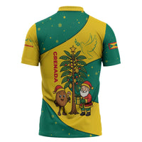 Grenada Christmas Zipper Polo Shirt with Santa Nutmeg Tree Peace Dove and Festive Gift Design - Wonder Print Shop