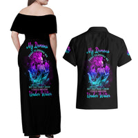 My Demons Tried To Drown Me Mermaid Couples Matching Off Shoulder Maxi Dress and Hawaiian Shirt - Wonder Print Shop