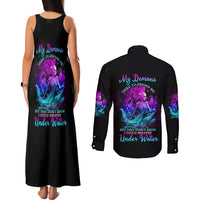 My Demons Tried To Drown Me Mermaid Couples Matching Tank Maxi Dress and Long Sleeve Button Shirt - Wonder Print Shop