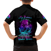 My Demons Tried To Drown Me Mermaid Family Matching Off Shoulder Short Dress and Hawaiian Shirt - Wonder Print Shop