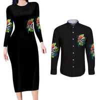 Warning This Tattooed Girl Flower Couples Matching Long Sleeve Bodycon Dress and Long Sleeve Button Shirt - Wonder Print Shop