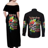 Warning This Tattooed Girl Flower Couples Matching Off Shoulder Maxi Dress and Long Sleeve Button Shirt - Wonder Print Shop