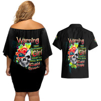 Warning This Tattooed Girl Flower Couples Matching Off Shoulder Short Dress and Hawaiian Shirt - Wonder Print Shop