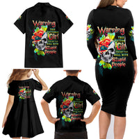 Warning This Tattooed Girl Flower Family Matching Long Sleeve Bodycon Dress and Hawaiian Shirt - Wonder Print Shop