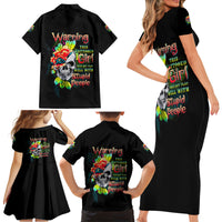 Warning This Tattooed Girl Flower Family Matching Short Sleeve Bodycon Dress and Hawaiian Shirt - Wonder Print Shop