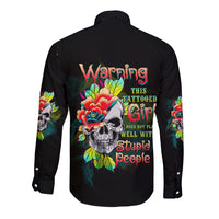 Warning This Tattooed Girl Flower Long Sleeve Button Shirt - Wonder Print Shop
