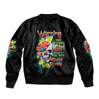 Warning This Tattooed Girl Flower Sleeve Zip Bomber Jacket - Wonder Print Shop