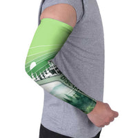 Custom Disc Golf Arm Sleeves with Forest Landscape Basket Silhouette - Wonder Print Shop