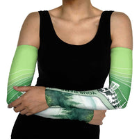 Custom Disc Golf Arm Sleeves with Forest Landscape Basket Silhouette - Wonder Print Shop