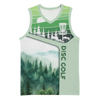 Custom Disc Golf Basketball Jersey with Forest Landscape Basket Silhouette - Wonder Print Shop
