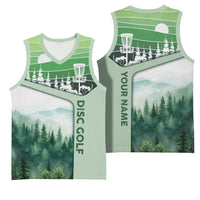 Custom Disc Golf Basketball Jersey with Forest Landscape Basket Silhouette - Wonder Print Shop