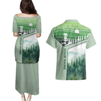 Custom Disc Golf Couples Matching Puletasi and Hawaiian Shirt with Forest Landscape Basket Silhouette - Wonder Print Shop