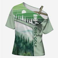 Custom Disc Golf Cross Shoulder Shirt with Forest Landscape Basket Silhouette - Wonder Print Shop