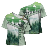 Custom Disc Golf Cross Shoulder Shirt with Forest Landscape Basket Silhouette - Wonder Print Shop