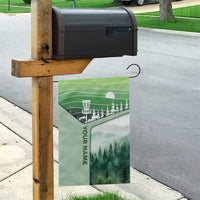 Custom Disc Golf Garden Flag with Forest Landscape Basket Silhouette - Wonder Print Shop