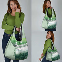 Custom Disc Golf Grocery Bag with Forest Landscape Basket Silhouette - Wonder Print Shop