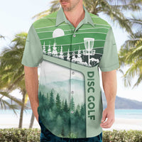 Custom Disc Golf Hawaiian Shirt with Forest Landscape Basket Silhouette - Wonder Print Shop