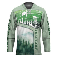 Custom Disc Golf Hockey Jersey with Forest Landscape Basket Silhouette - Wonder Print Shop