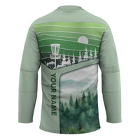 Custom Disc Golf Hockey Jersey with Forest Landscape Basket Silhouette - Wonder Print Shop