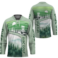 Custom Disc Golf Hockey Jersey with Forest Landscape Basket Silhouette - Wonder Print Shop
