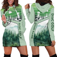 Custom Disc Golf Hoodie Dress with Forest Landscape Basket Silhouette - Wonder Print Shop