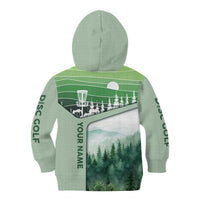 Custom Disc Golf Kid Hoodie with Forest Landscape Basket Silhouette - Wonder Print Shop