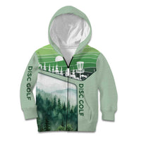 Custom Disc Golf Kid Hoodie with Forest Landscape Basket Silhouette - Wonder Print Shop