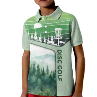 Custom Disc Golf Kid Polo Shirt with Forest Landscape Basket Silhouette - Wonder Print Shop