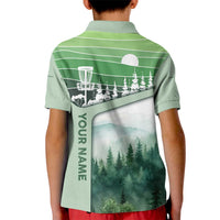 Custom Disc Golf Kid Polo Shirt with Forest Landscape Basket Silhouette - Wonder Print Shop