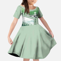 Custom Disc Golf Kid Short Sleeve Dress with Forest Landscape Basket Silhouette - Wonder Print Shop