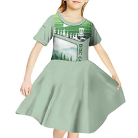 Custom Disc Golf Kid Short Sleeve Dress with Forest Landscape Basket Silhouette - Wonder Print Shop