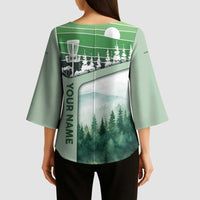 Custom Disc Golf Kimono Sleeve Blouse with Forest Landscape Basket Silhouette - Wonder Print Shop