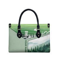 Custom Disc Golf Leather Bag with Forest Landscape Basket Silhouette - Wonder Print Shop