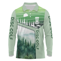 Custom Disc Golf Long Sleeve Polo Shirt with Forest Landscape Basket Silhouette - Wonder Print Shop