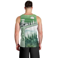 Custom Disc Golf Men Tank Top with Forest Landscape Basket Silhouette - Wonder Print Shop