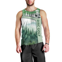 Custom Disc Golf Men Tank Top with Forest Landscape Basket Silhouette - Wonder Print Shop
