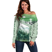 Custom Disc Golf Off Shoulder Sweater with Forest Landscape Basket Silhouette - Wonder Print Shop