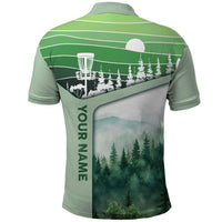 Custom Disc Golf Polo Shirt with Forest Landscape Basket Silhouette - Wonder Print Shop