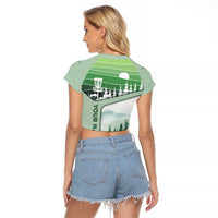Custom Disc Golf Raglan Cropped T Shirt with Forest Landscape Basket Silhouette - Wonder Print Shop