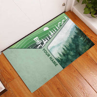 Custom Disc Golf Rubber Doormat with Forest Landscape Basket Silhouette - Wonder Print Shop