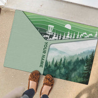 Custom Disc Golf Rubber Doormat with Forest Landscape Basket Silhouette - Wonder Print Shop