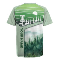 Custom Disc Golf Rugby Jersey with Forest Landscape Basket Silhouette - Wonder Print Shop