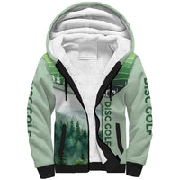 Custom Disc Golf Sherpa Hoodie with Forest Landscape Basket Silhouette - Wonder Print Shop