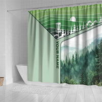 Custom Disc Golf Shower Curtain with Forest Landscape Basket Silhouette - Wonder Print Shop