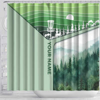 Custom Disc Golf Shower Curtain with Forest Landscape Basket Silhouette - Wonder Print Shop