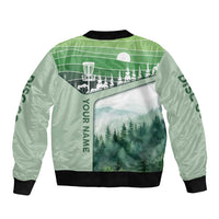 Custom Disc Golf Sleeve Zip Bomber Jacket with Forest Landscape Basket Silhouette - Wonder Print Shop